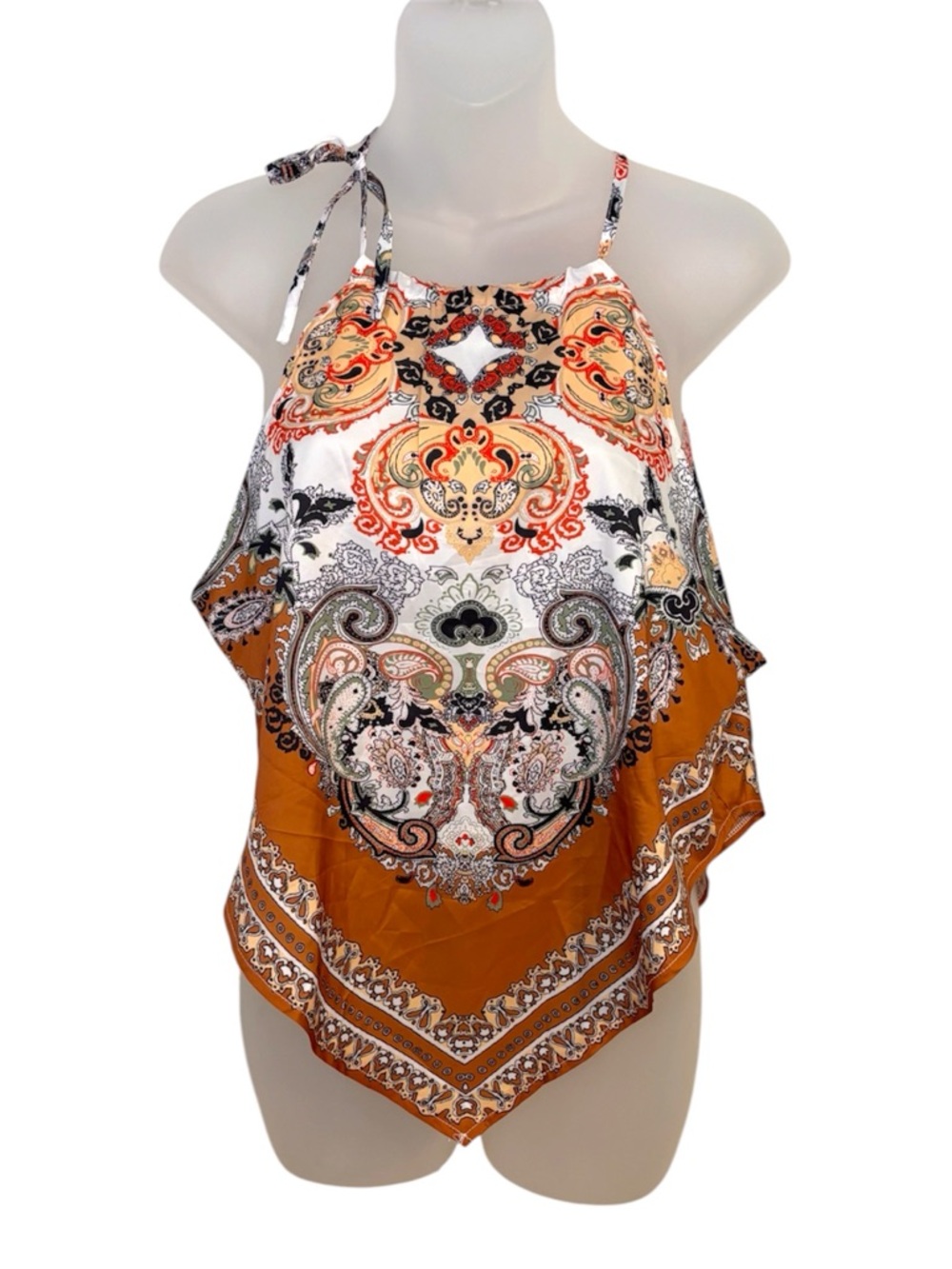 Boho Paisley Halter Tank Top in Rust